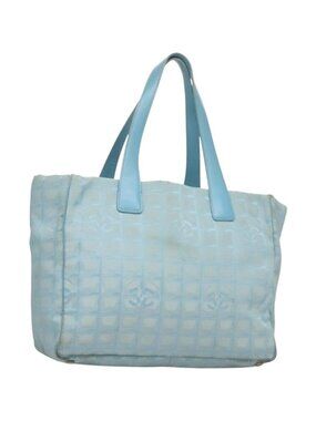CHANEL New Travel line Tote Bag Light Blue Silver CC